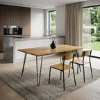 66" Oak And Black Wood And Iron Dining Table