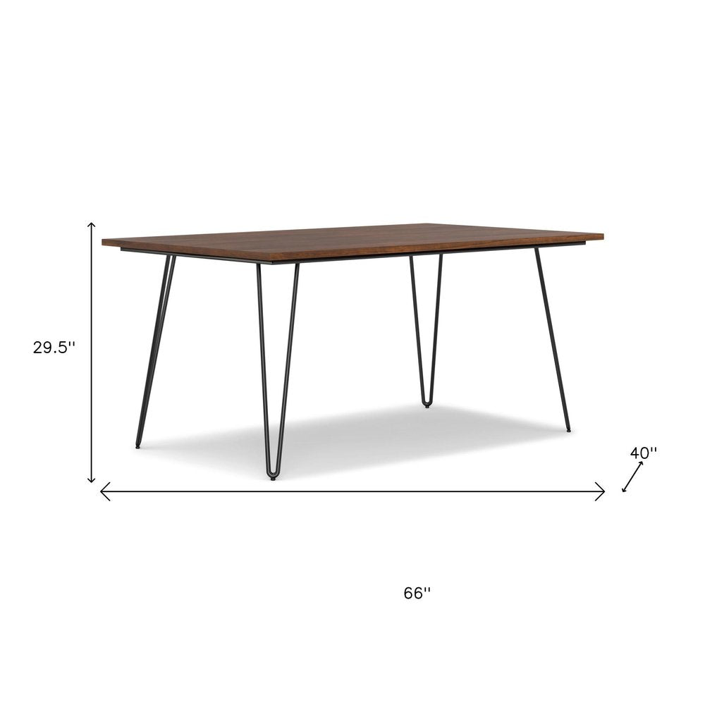 66" Oak And Black Wood And Iron Dining Table