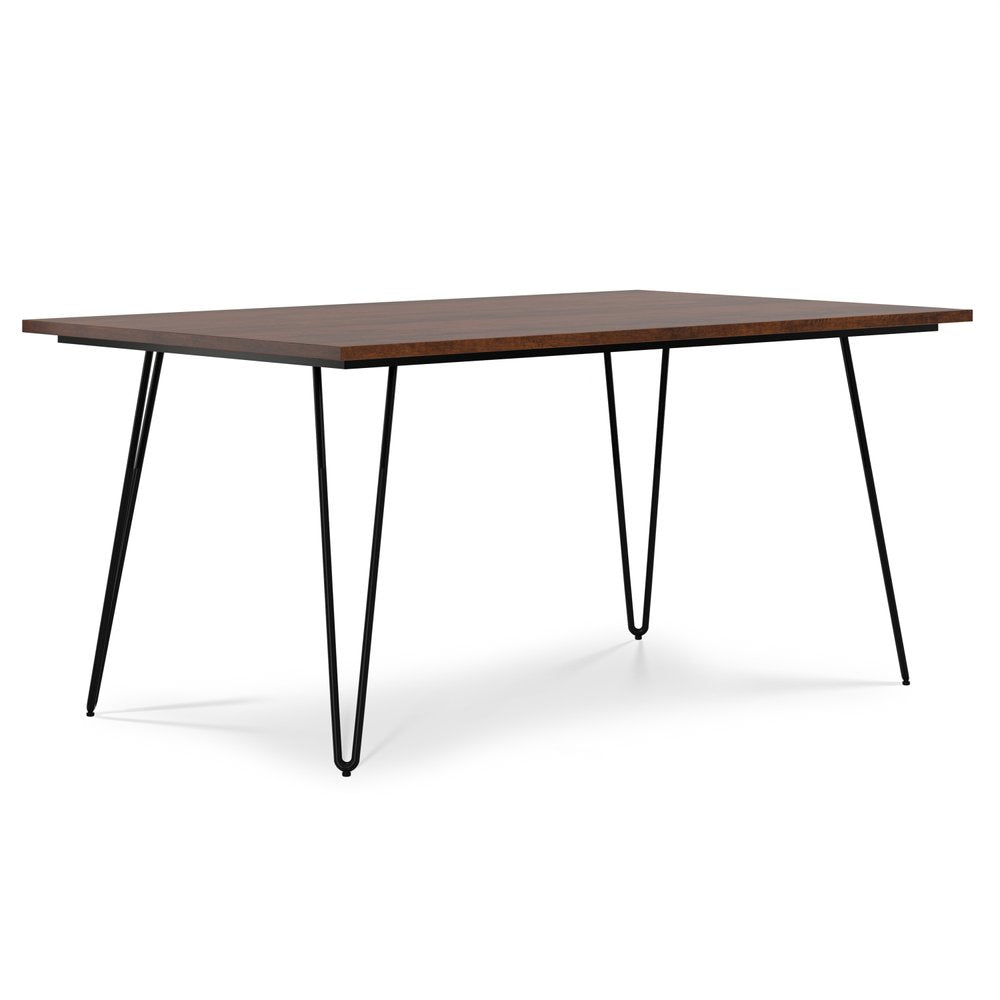66" Oak And Black Wood And Iron Dining Table