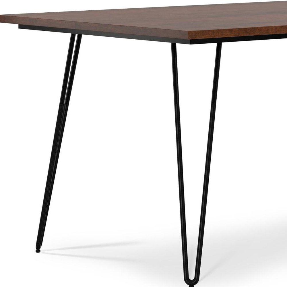 66" Oak And Black Wood And Iron Dining Table
