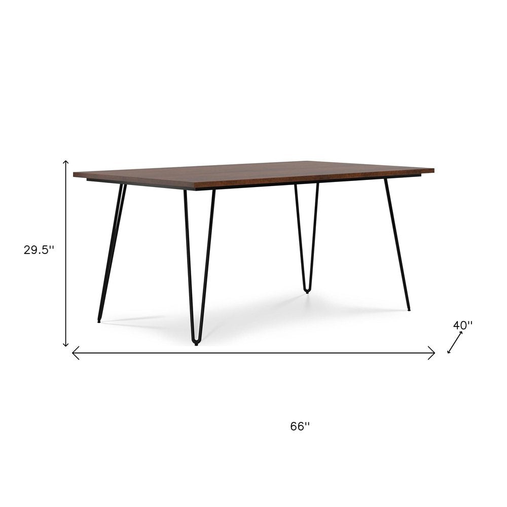 66" Oak And Black Wood And Iron Dining Table