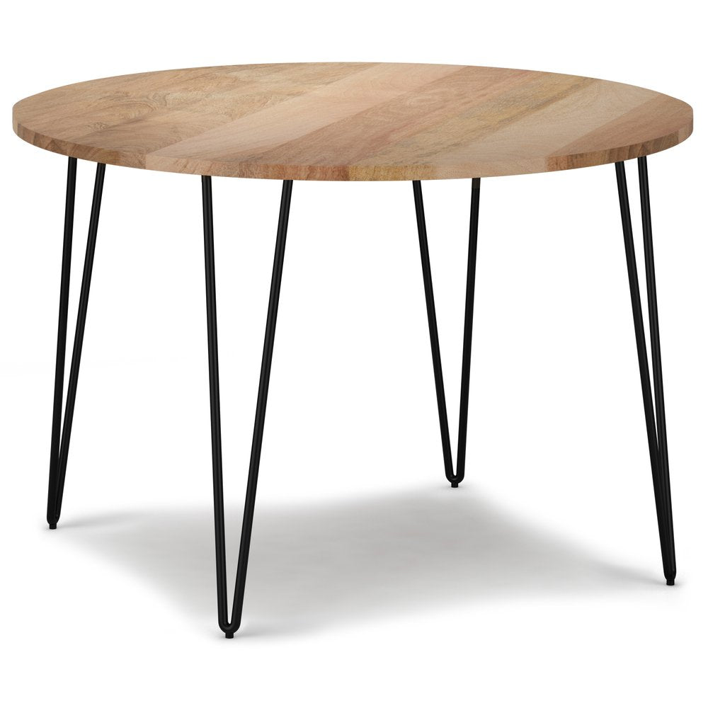 45" Natural And Black Solid Wood And Iron Round Top Dining Table