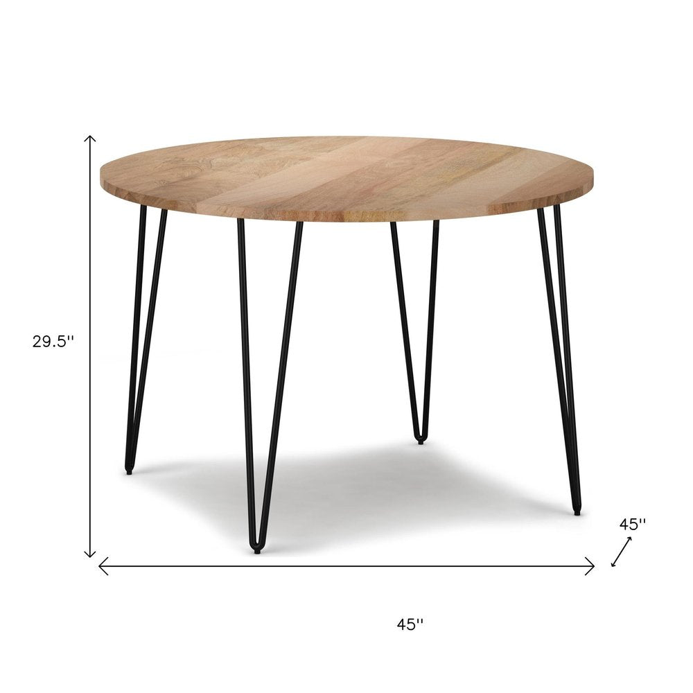 45" Natural And Black Solid Wood And Iron Round Top Dining Table