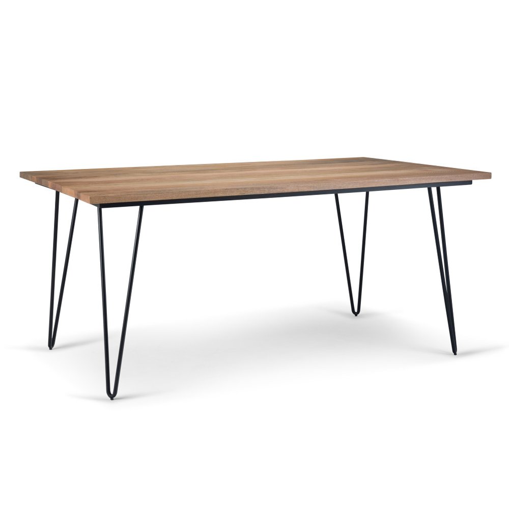 66" Oak And Black Wood And Iron Dining Table