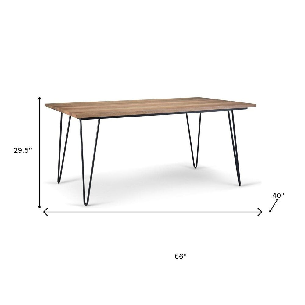66" Oak And Black Wood And Iron Dining Table