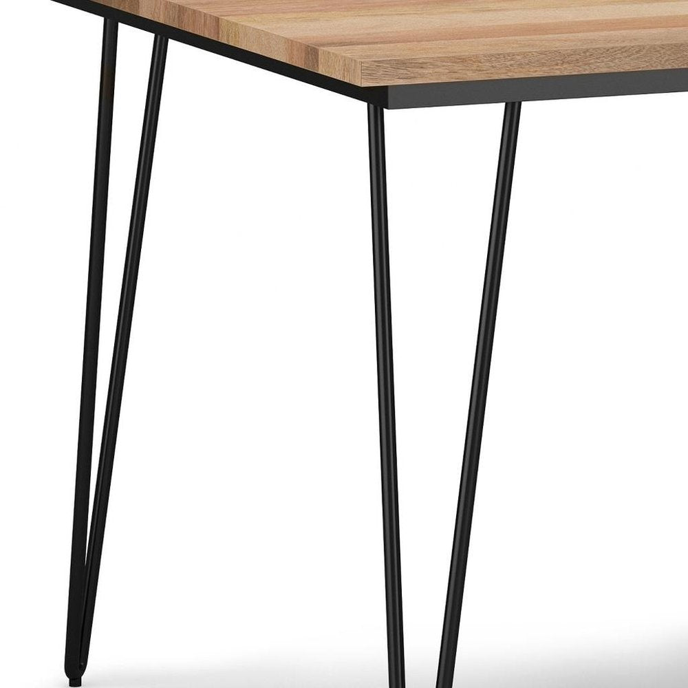 45" Natural And Black Solid Wood And Iron Round Top Dining Table
