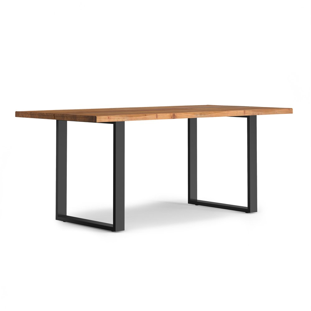 72" Natural And Black Solid Wood And Iron Frame Base Live Edge Dining Table
