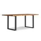 72" Natural And Black Solid Wood And Iron Frame Base Live Edge Dining Table