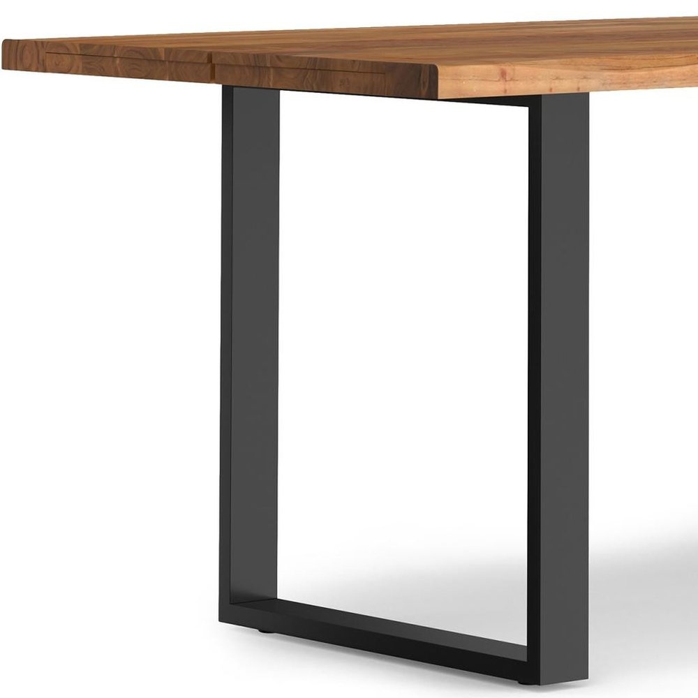 72" Natural And Black Solid Wood And Iron Frame Base Live Edge Dining Table
