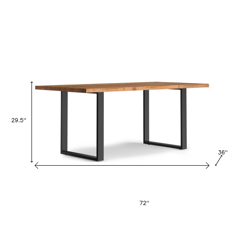 72" Natural And Black Solid Wood And Iron Frame Base Live Edge Dining Table
