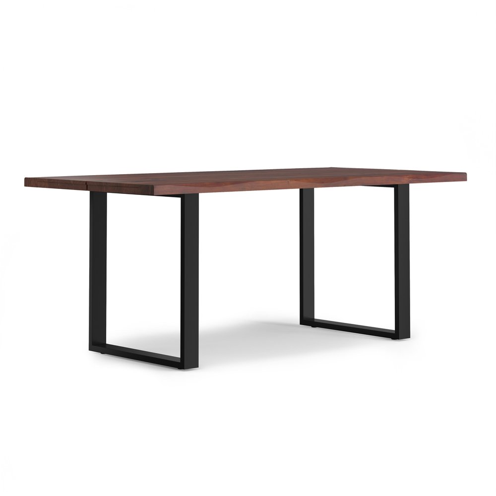 72" Natural And Black Solid Wood And Iron Frame Base Live Edge Dining Table