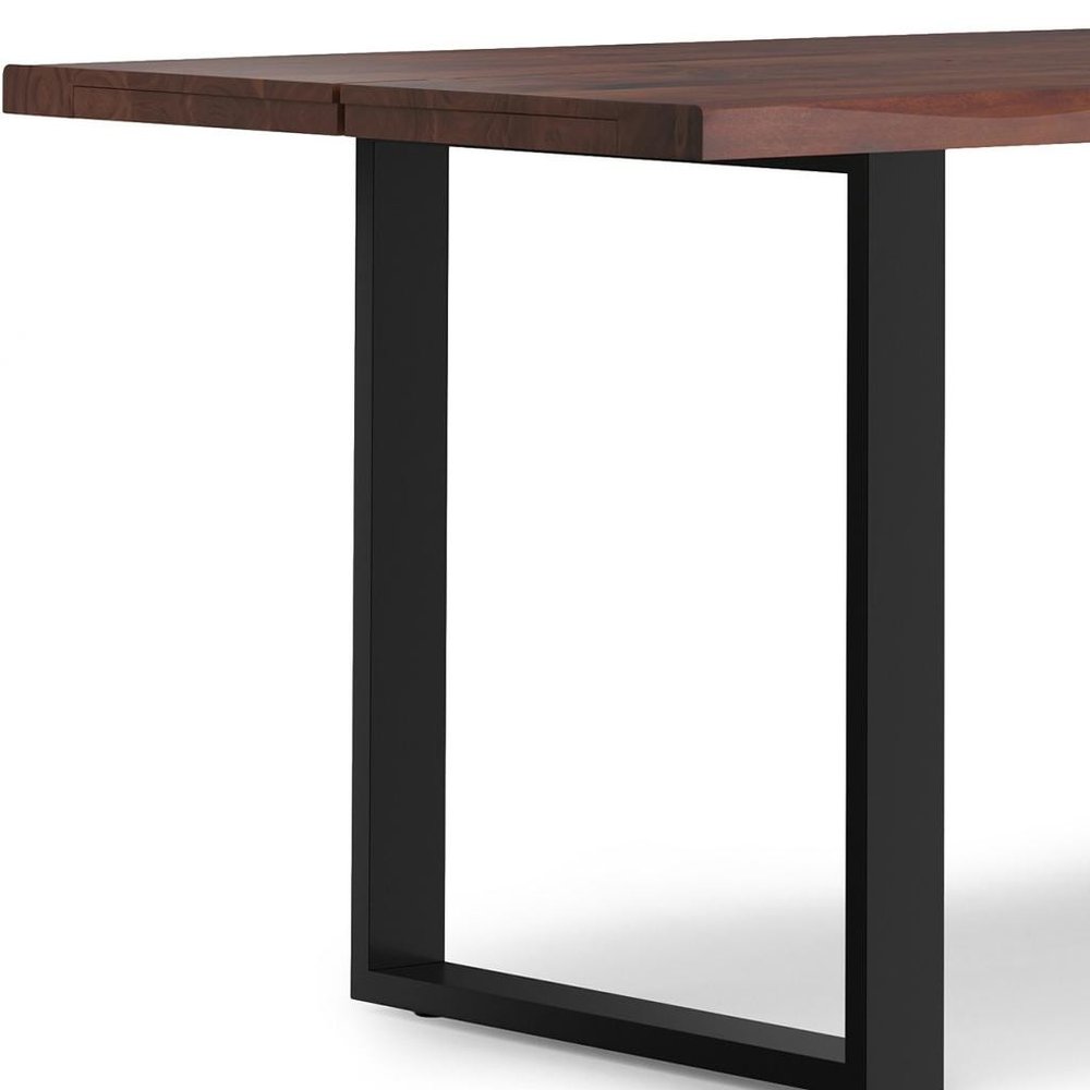 72" Natural And Black Solid Wood And Iron Frame Base Live Edge Dining Table