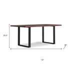 72" Natural And Black Solid Wood And Iron Frame Base Live Edge Dining Table
