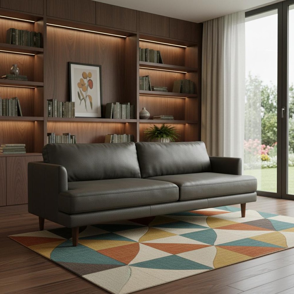 90" Dark Slate Gray Top Grain Leather Sofa