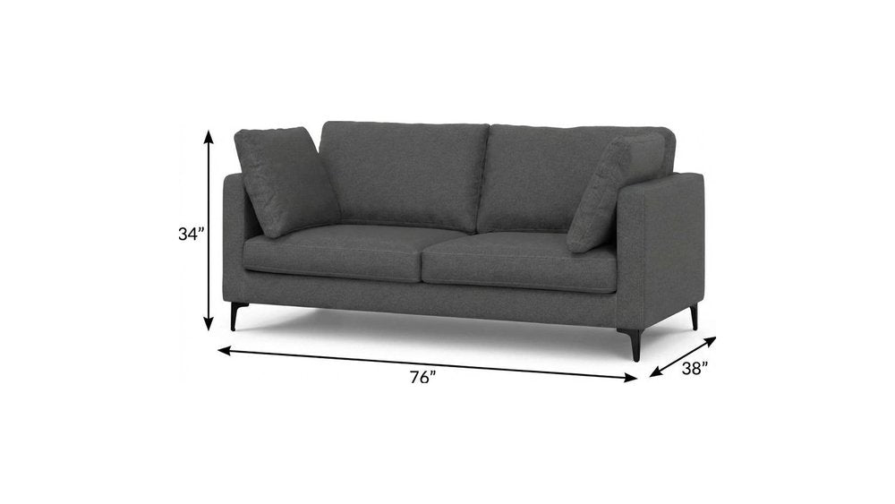 76" Gray Upholstered Sofa With Toss Pillows
