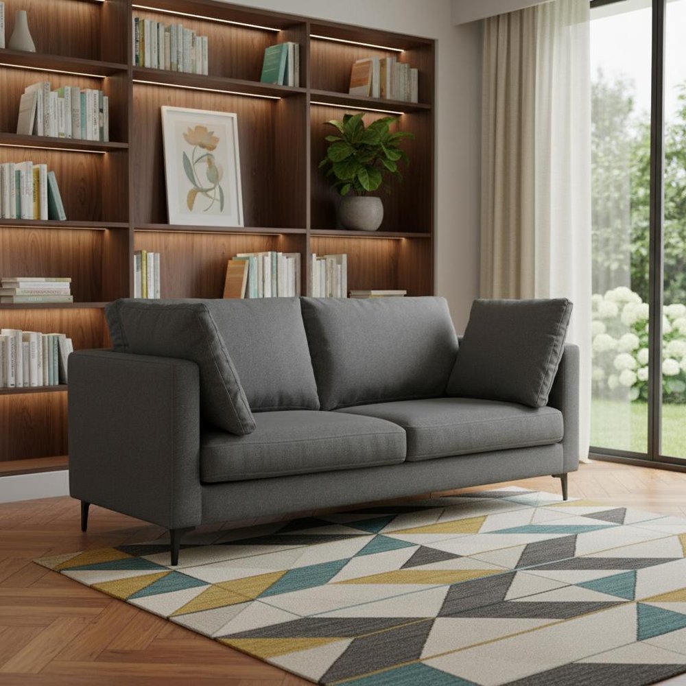 76" Gray Upholstered Sofa With Toss Pillows