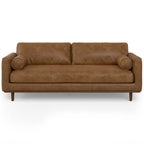 89" Brown Italian Leather Sofa With Toss Pillows