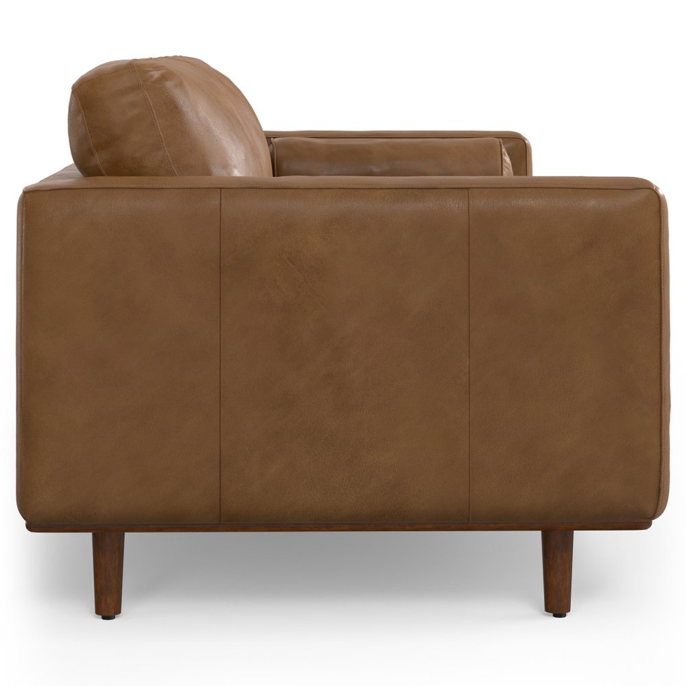 89" Brown Italian Leather Sofa With Toss Pillows