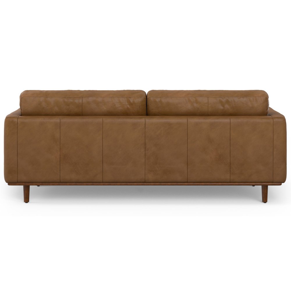89" Brown Italian Leather Sofa With Toss Pillows