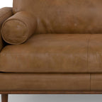 89" Brown Italian Leather Sofa With Toss Pillows