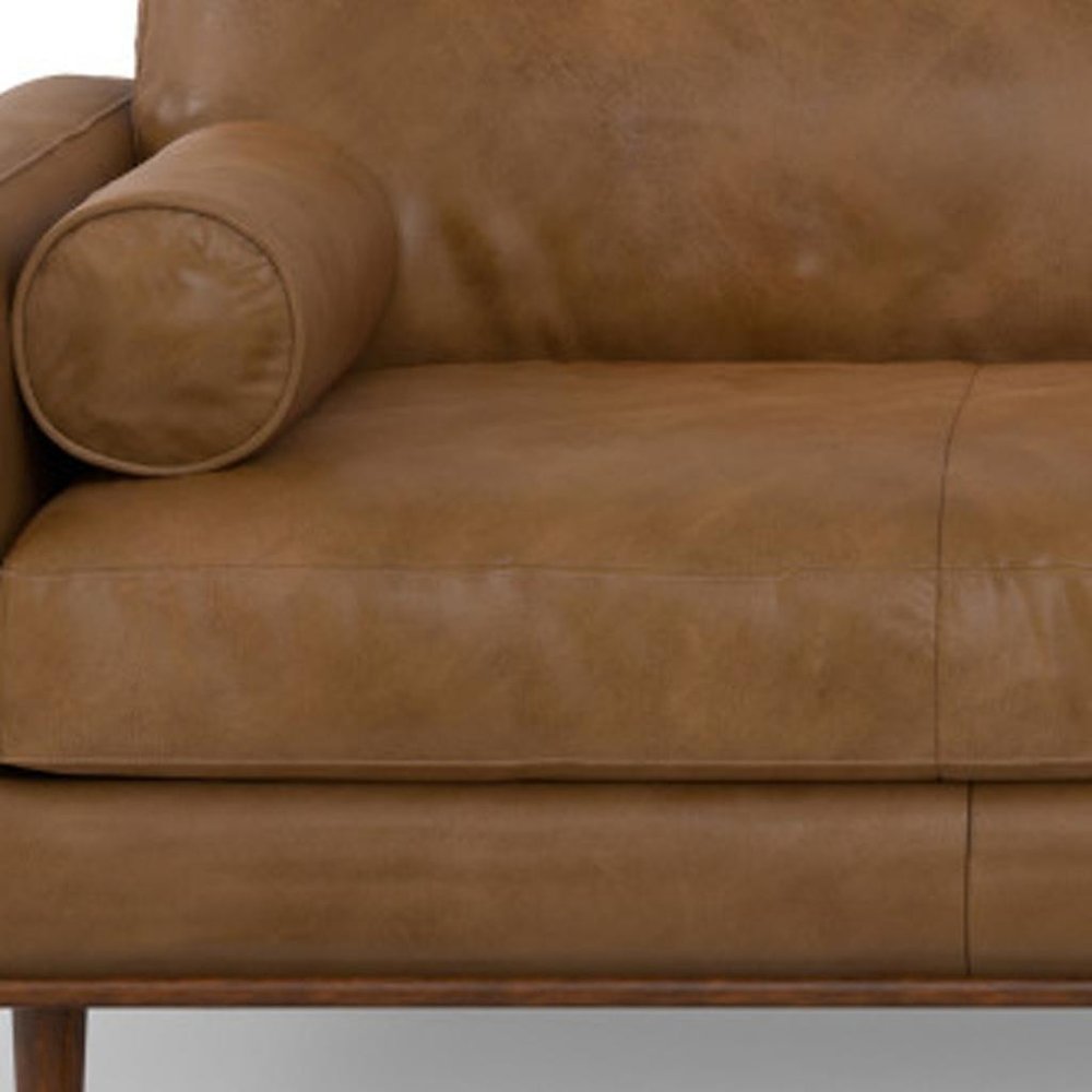 89" Brown Italian Leather Sofa With Toss Pillows