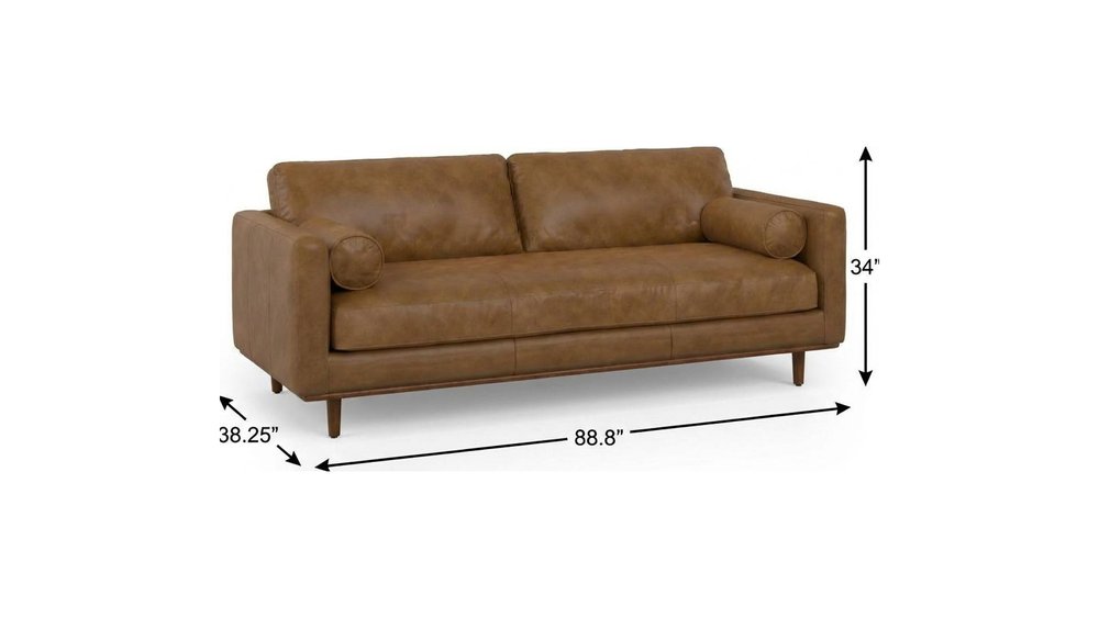 89" Brown Italian Leather Sofa With Toss Pillows