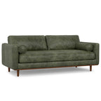 89" Moss Green Leather Sofa With Toss Pillows
