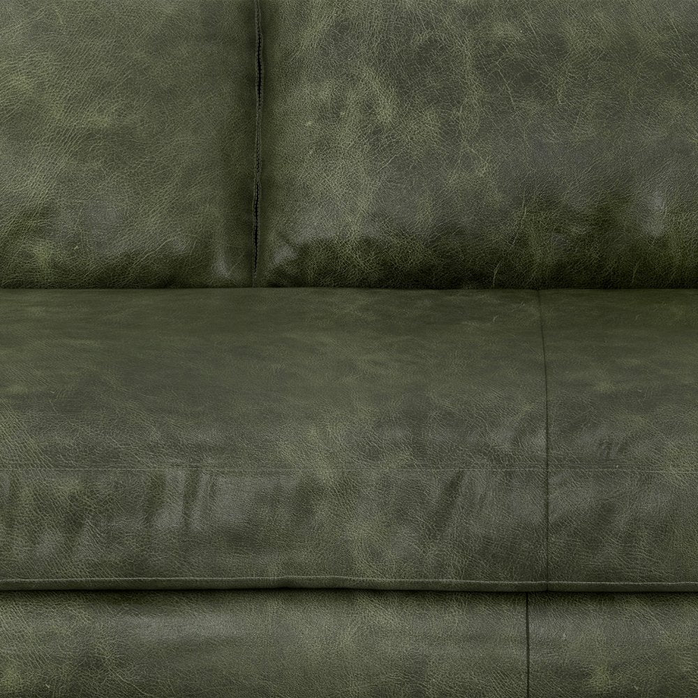 89" Moss Green Leather Sofa With Toss Pillows