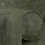 89" Moss Green Leather Sofa With Toss Pillows