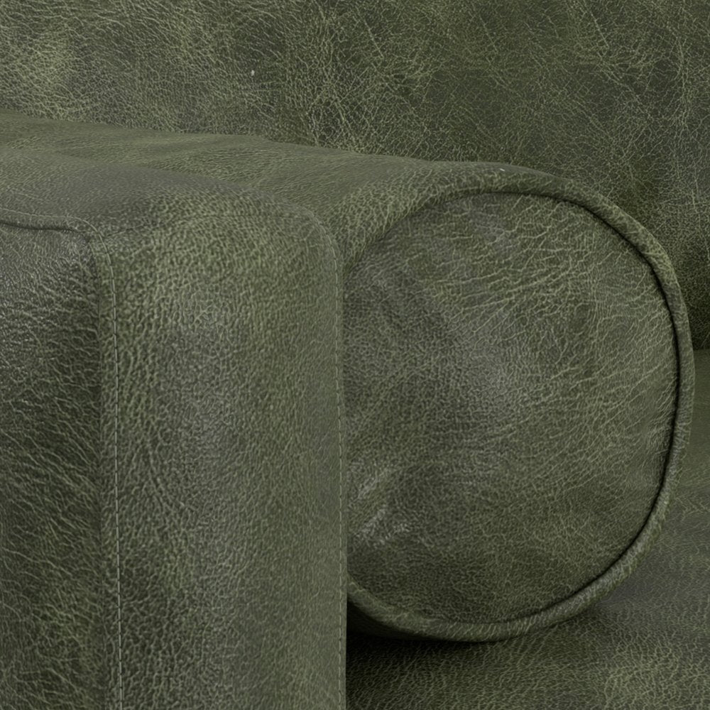 89" Moss Green Leather Sofa With Toss Pillows