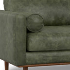 89" Moss Green Leather Sofa With Toss Pillows