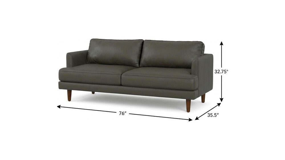 76" Black Top Grain Leather Sofa