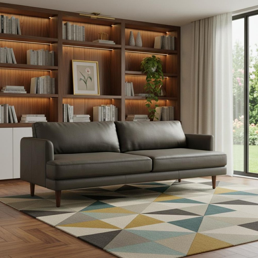 76" Black Top Grain Leather Sofa