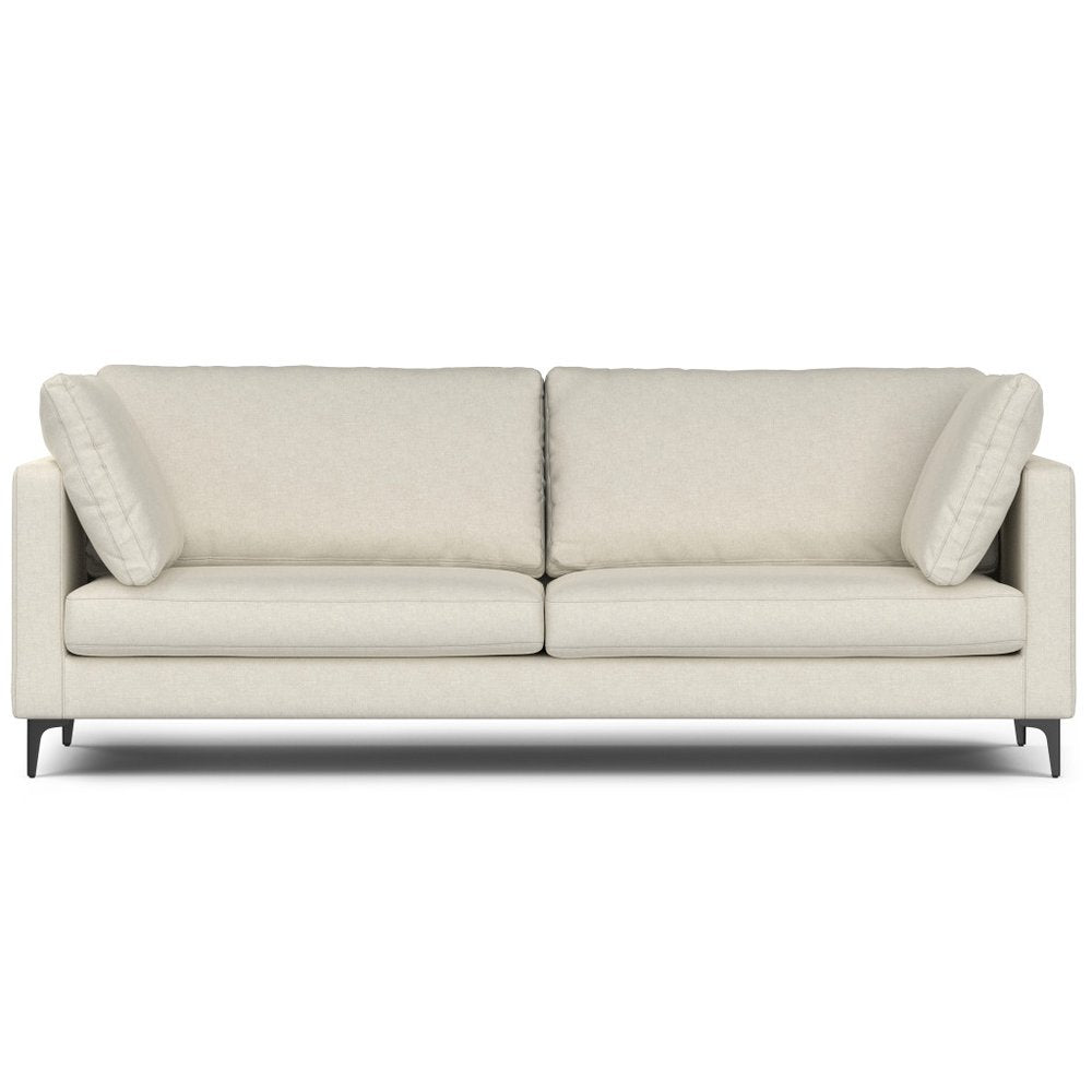 90" Cream Upholstered Sofa With Toss Pillows