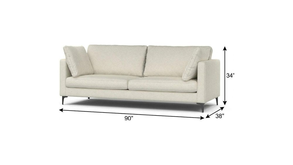 90" Cream Upholstered Sofa With Toss Pillows