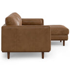 102" Brown Leather Right Chaise Style Sofa With Toss Pillows
