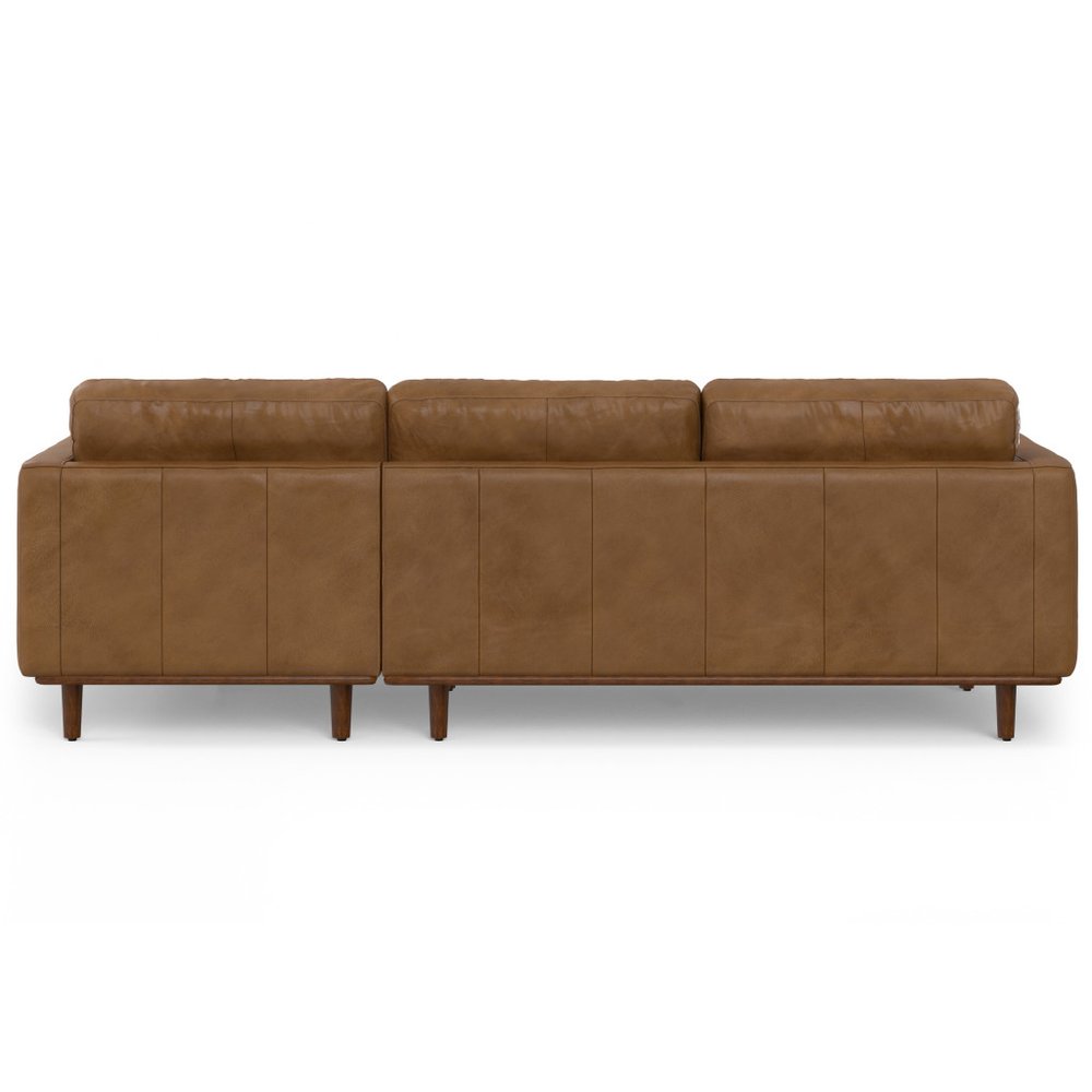 102" Brown Leather Right Chaise Style Sofa With Toss Pillows