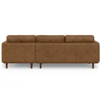 102" Brown Leather Right Chaise Style Sofa With Toss Pillows
