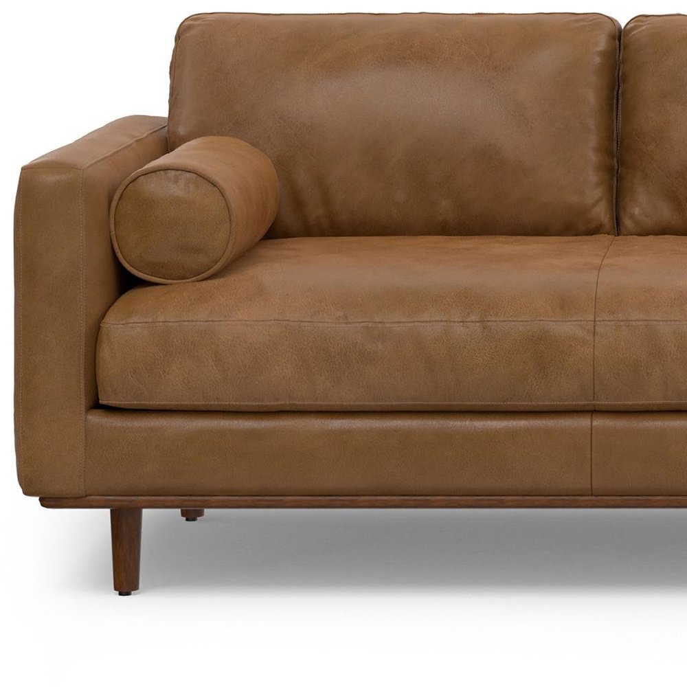 102" Brown Leather Right Chaise Style Sofa With Toss Pillows