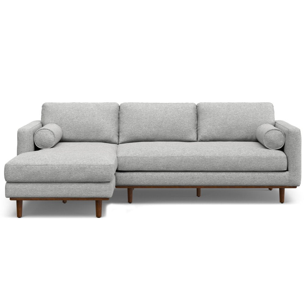 102" Gray Upholstered Left Chaise Style Sofa With Toss Pillows