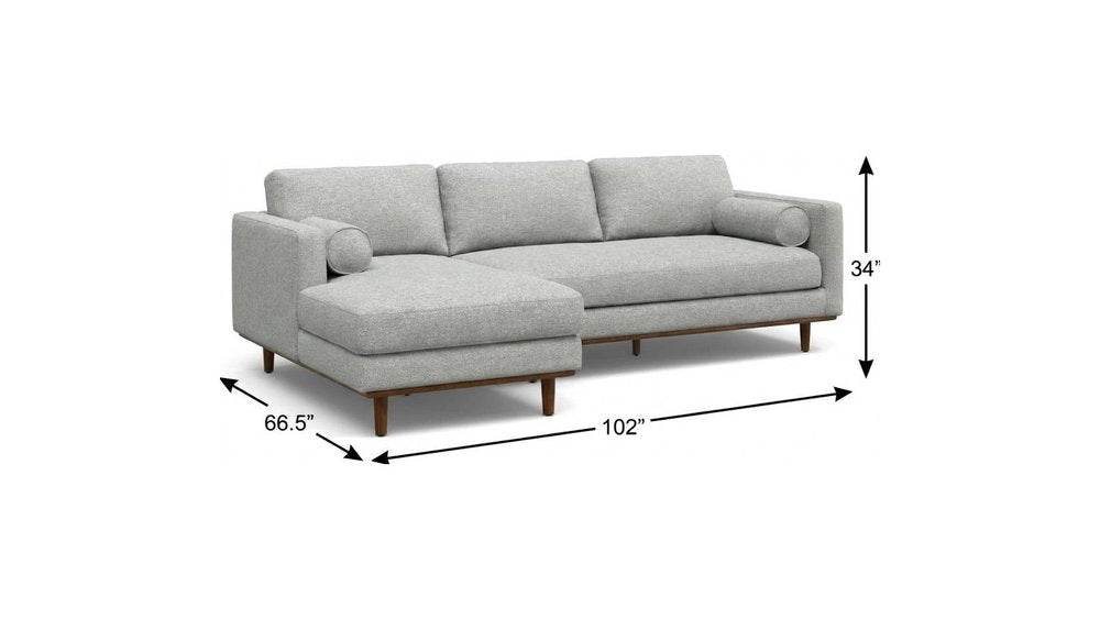 102" Gray Upholstered Left Chaise Style Sofa With Toss Pillows