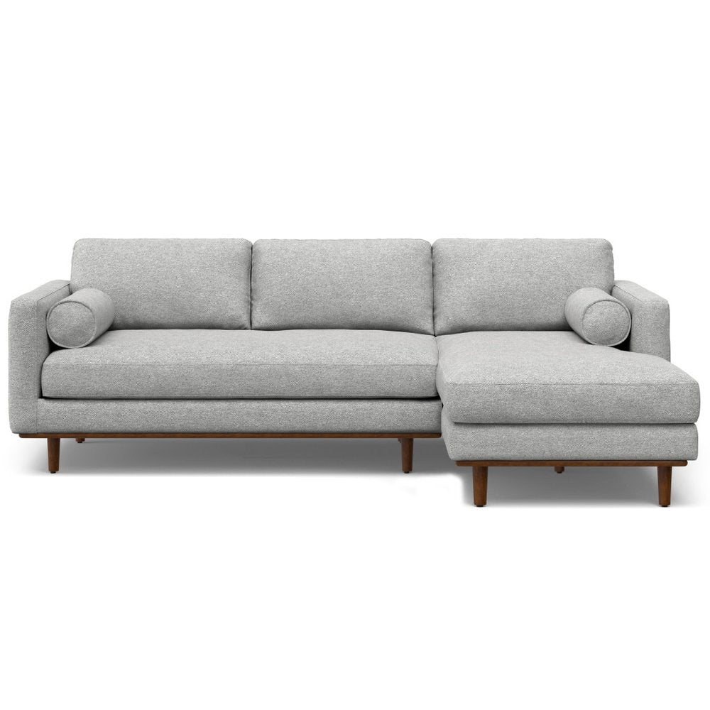 102" Gray Upholstered Right Chaise Style Sofa With Toss Pillows