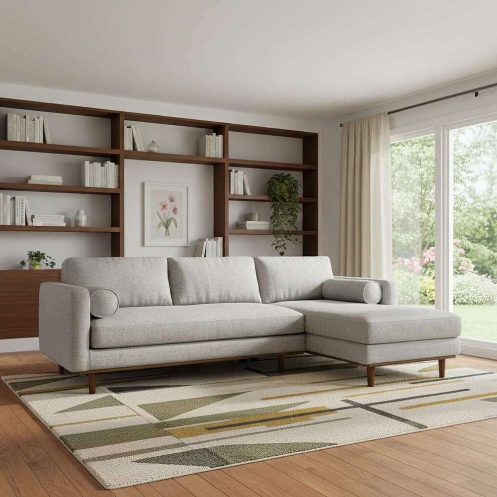 102" Gray Upholstered Right Chaise Style Sofa With Toss Pillows