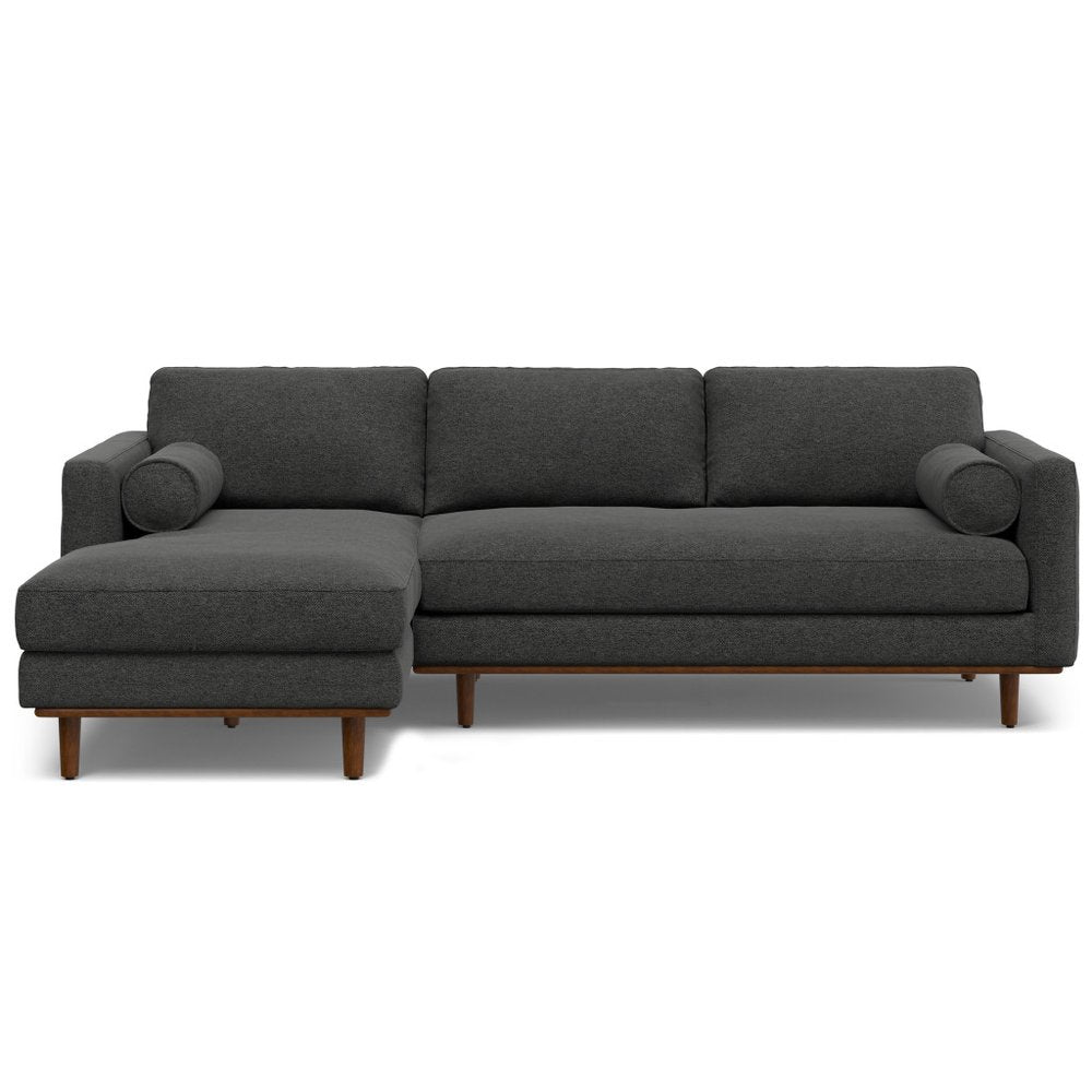 102" Charcoal Upholstered Left Chaise Style Sofa With Toss Pillows
