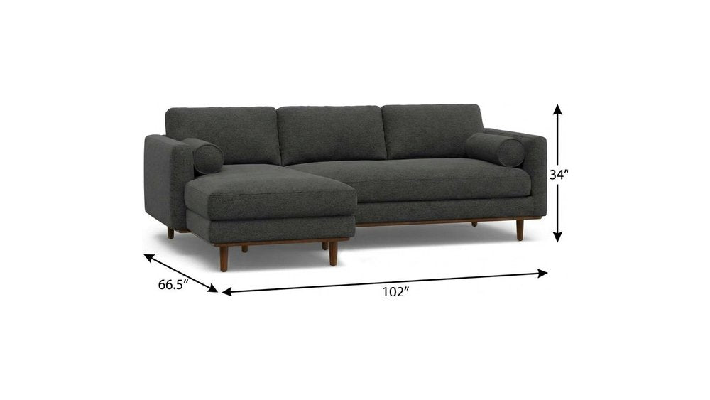 102" Charcoal Upholstered Left Chaise Style Sofa With Toss Pillows