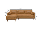 102" Sienna Leather Left Chaise Style Sofa With Toss Pillows