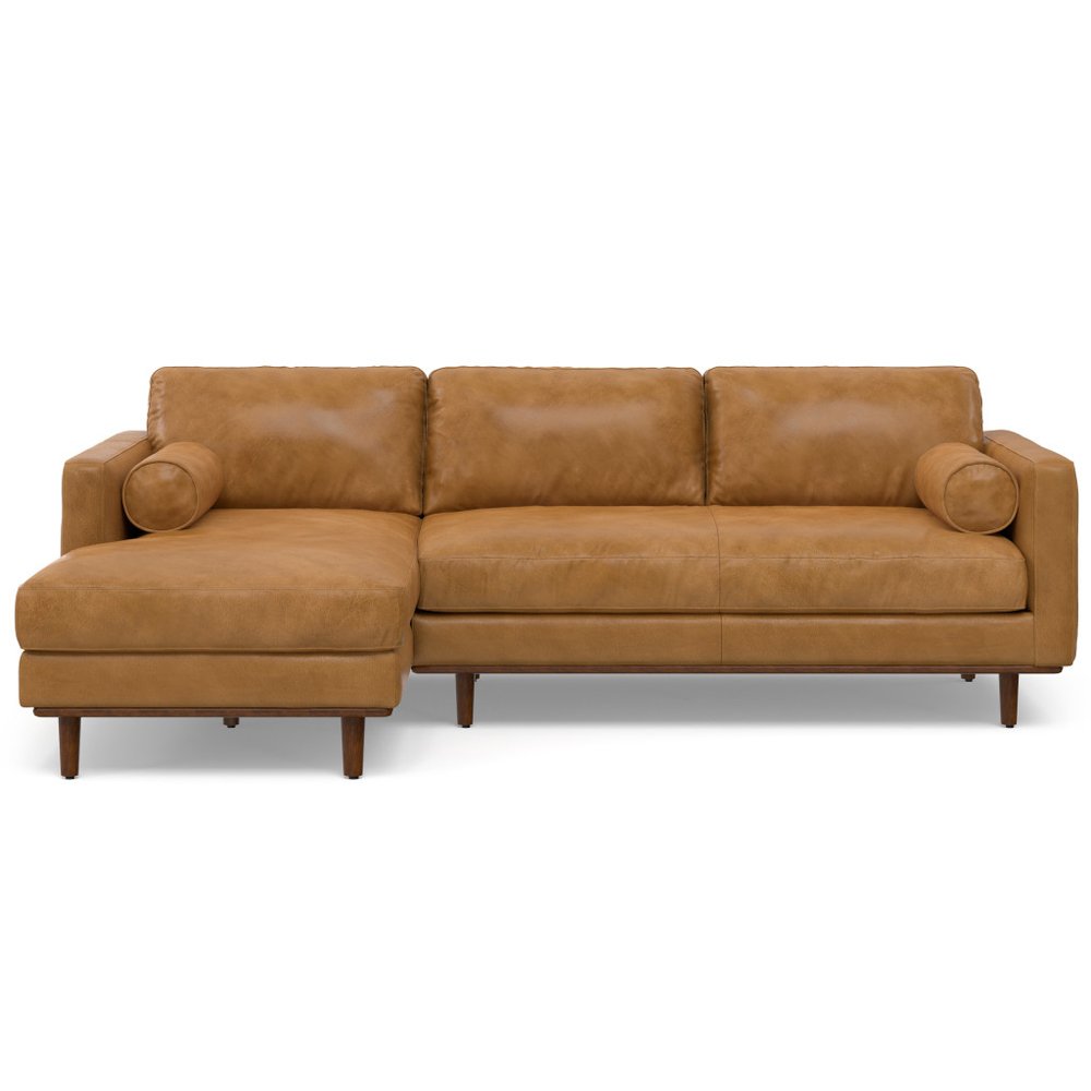 102" Sienna Leather Left Chaise Style Sofa With Toss Pillows