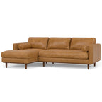 102" Sienna Leather Left Chaise Style Sofa With Toss Pillows