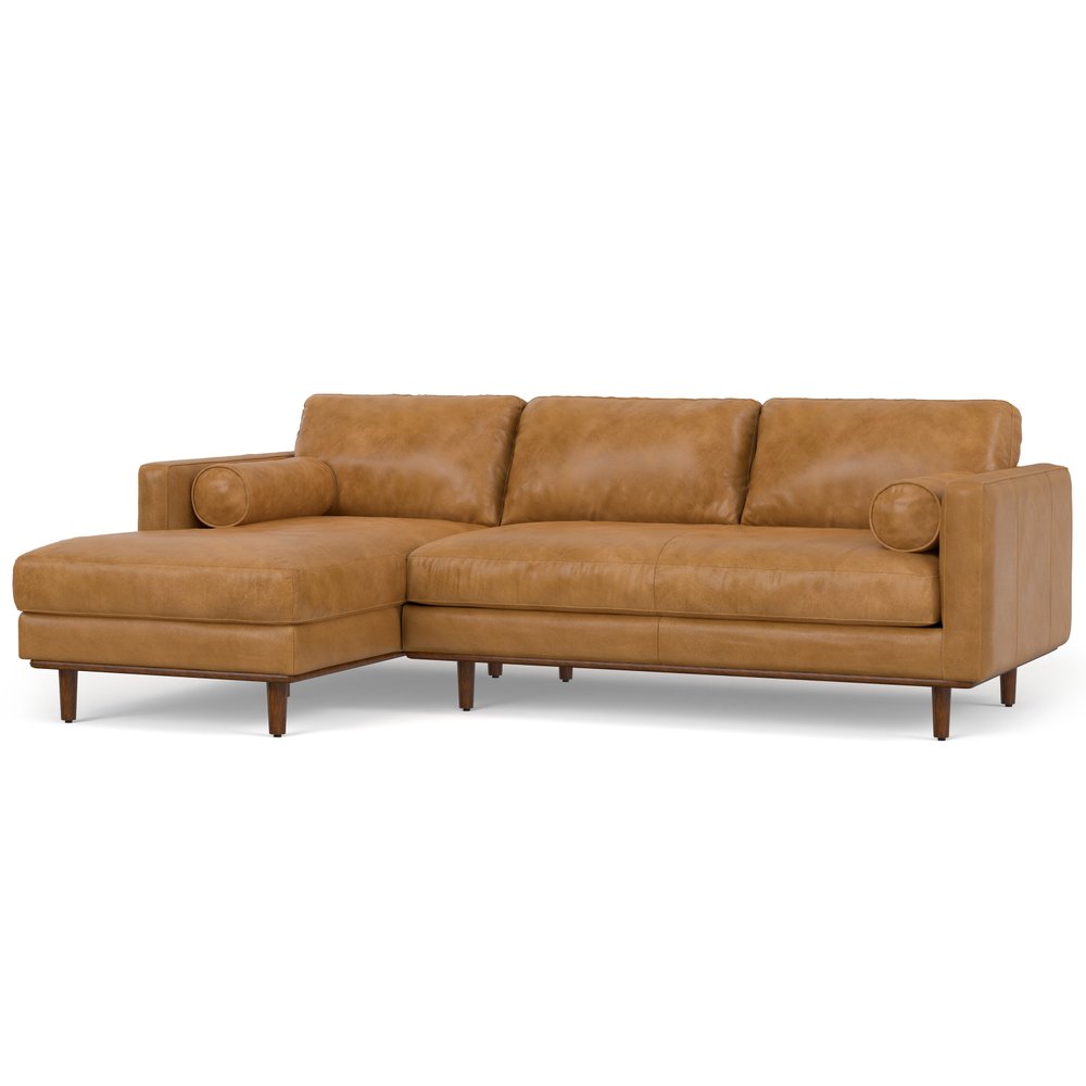 102" Sienna Leather Left Chaise Style Sofa With Toss Pillows
