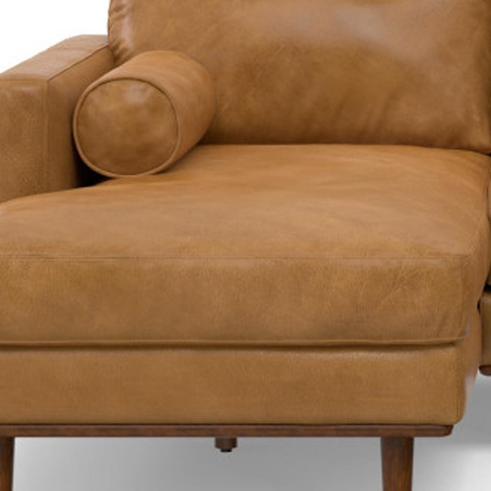 102" Sienna Leather Left Chaise Style Sofa With Toss Pillows